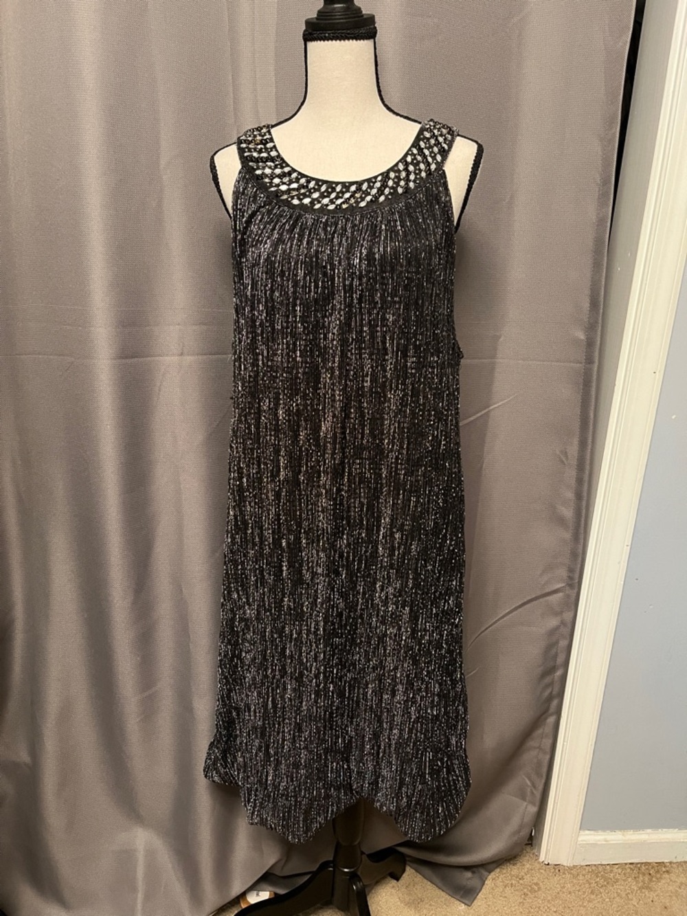 Alfani Black Metallic Fringe Midi Dress